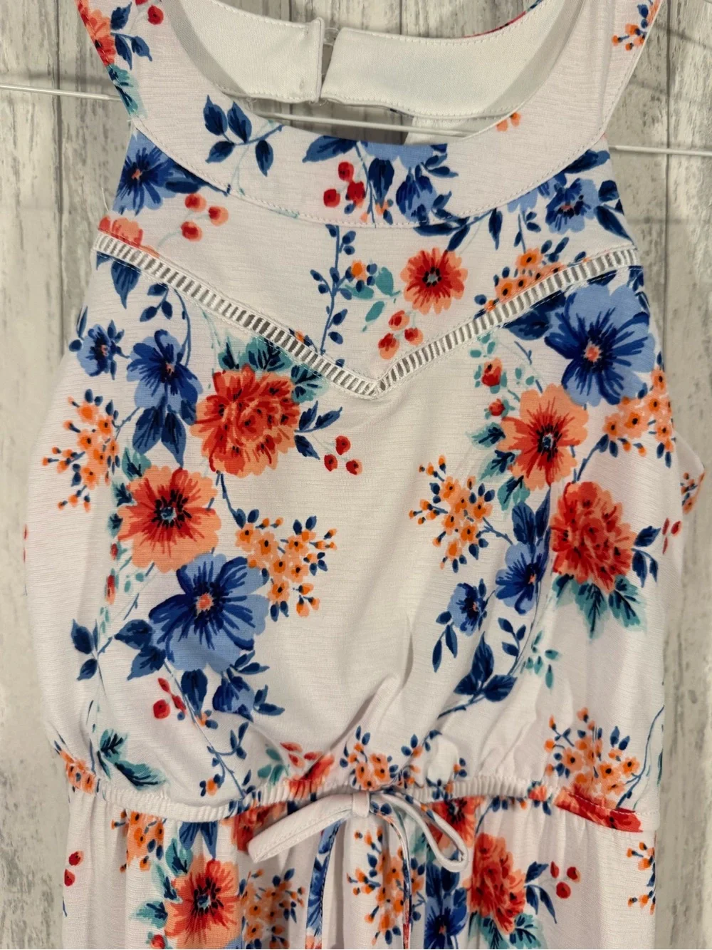 Three Pink Hearts Girls small Red, White, and Blue Floral Dress